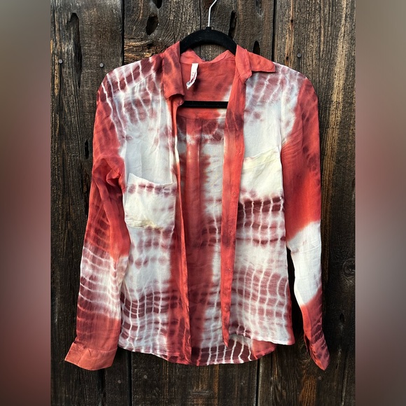 NWOT Raga Anthropologie Red Tie Dye Sheer Long Sleeve Button Up Shirt - Picture 1 of 9